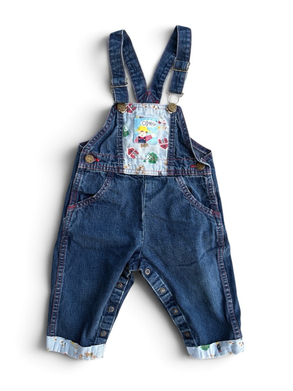 Vintage OshKosh B’Gosh Denim Overalls USA Farm Print Barnyard 2T